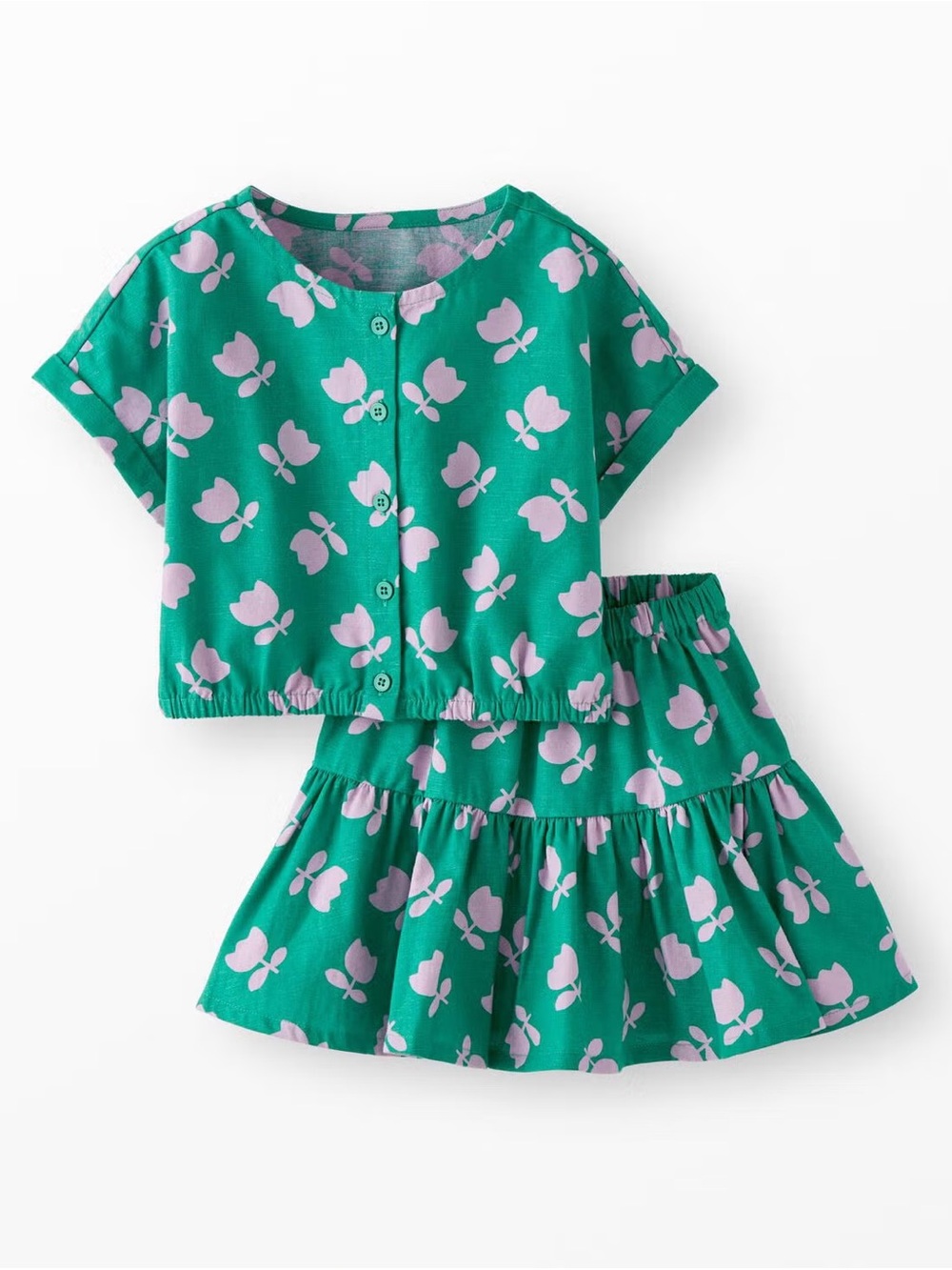 Hanna Andersson Dolman Sleeve Linen Top & Tiered Skirt Set